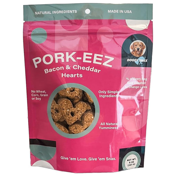 Pork-Eez Bacon & Cheddar Hearts Dog Treats, 8-oz