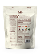 Package of 360 Multi-Protein dog food with nutritional information on a white background