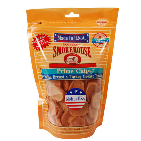 Smokehouse Chicken Breast & Turkey Breast Tendons Prime Chips Dog Treats, 8-oz