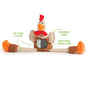 GoDog Checkers Skinny Brown Rooster Plush Squeaker Dog Toy