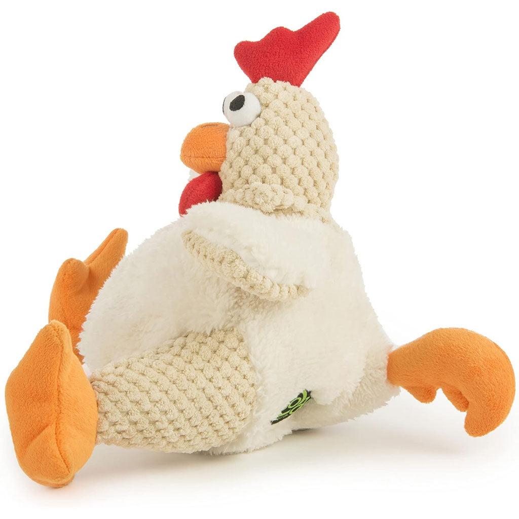 GoDog Checkers Fat White Rooster Plush Squeaker Dog Toy