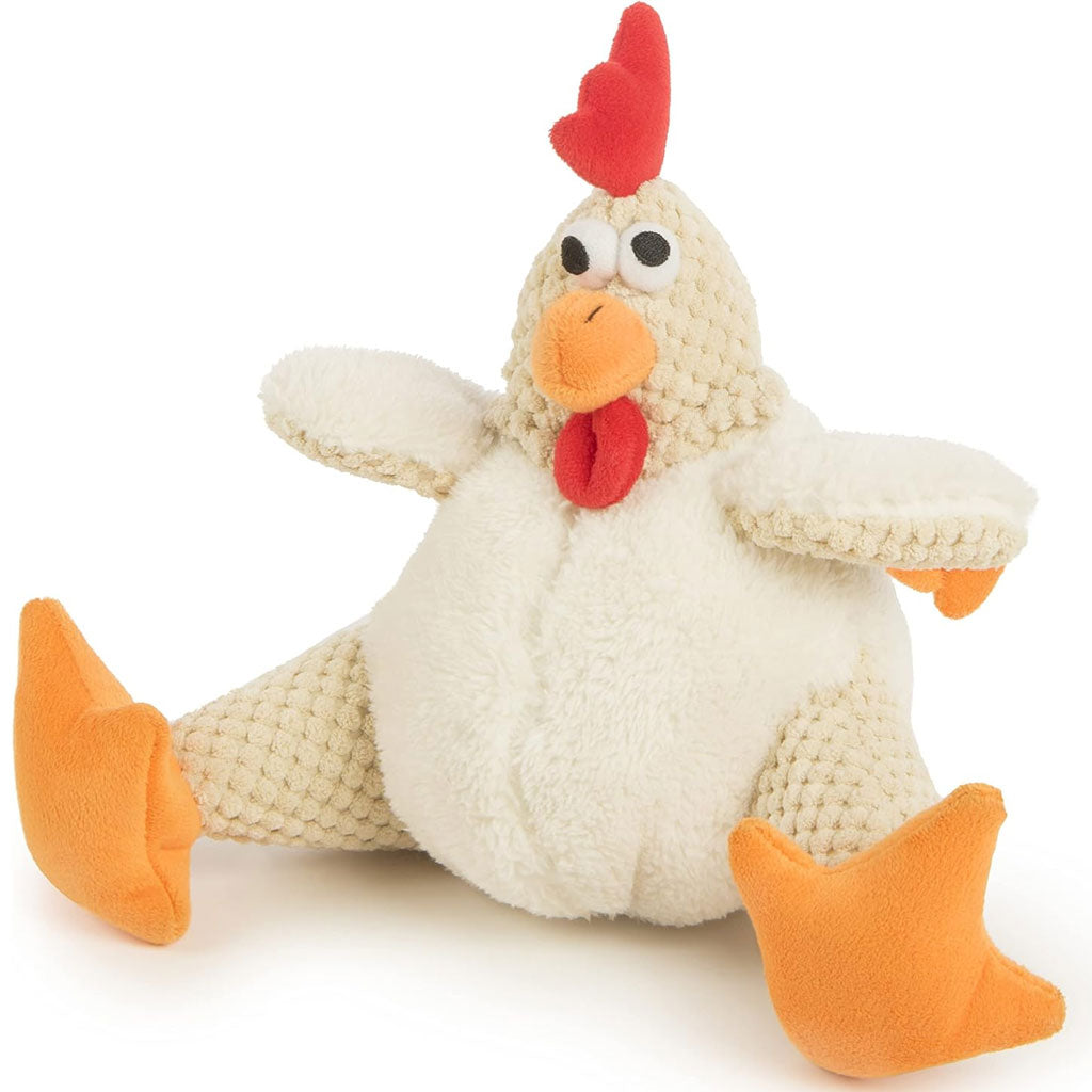 GoDog Checkers Fat White Rooster Plush Squeaker Dog Toy