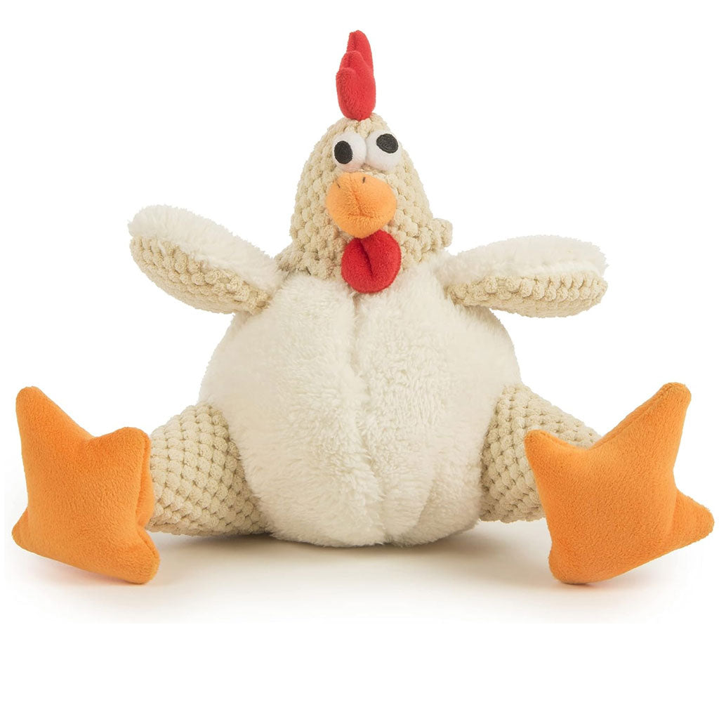 GoDog Checkers Fat White Rooster Plush Squeaker Dog Toy