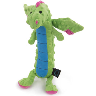 GoDog Dragons Skinny Chew Guard Squeaky Plush Dog Toy, Green