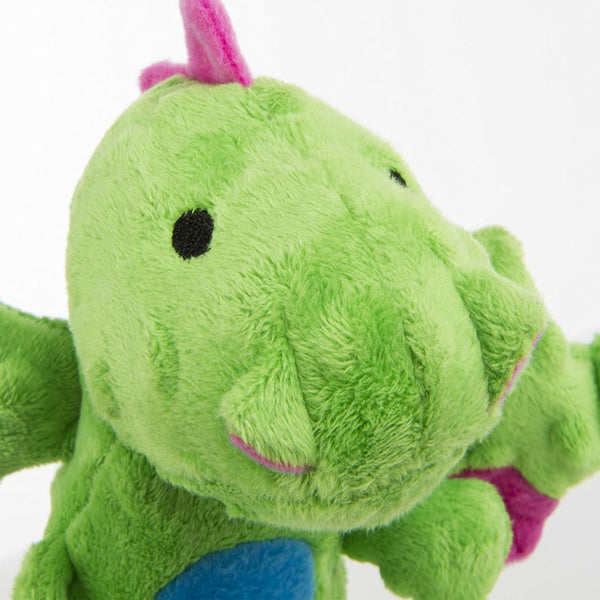 GoDog Dragons Skinny Chew Guard Squeaky Plush Dog Toy, Green