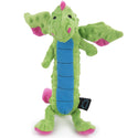 GoDog Dragons Skinny Chew Guard Squeaky Plush Dog Toy, Green