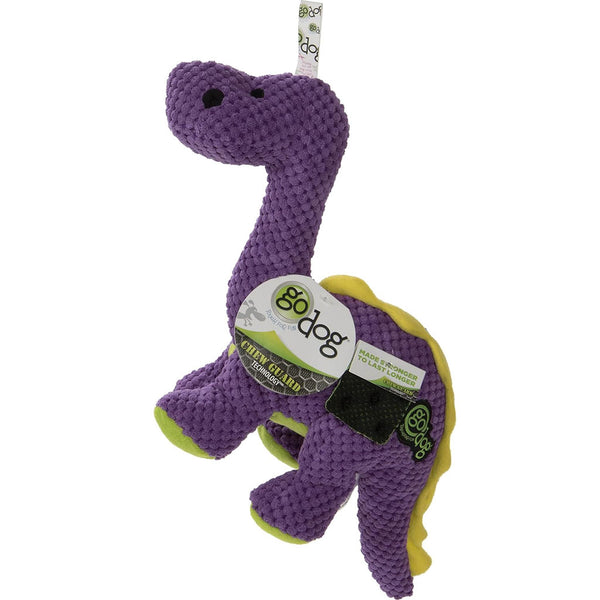 GoDog Dinos Bruto Plush Squeaker Dog Toy Purple