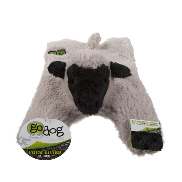 GoDog Barnyard Flats Lamb Durable Squeaky Plush Dog Toy, Large