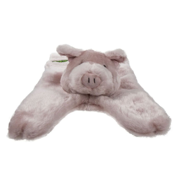 GoDog Barnyard Flats Pig Durable Squeaky Plush Dog Toy