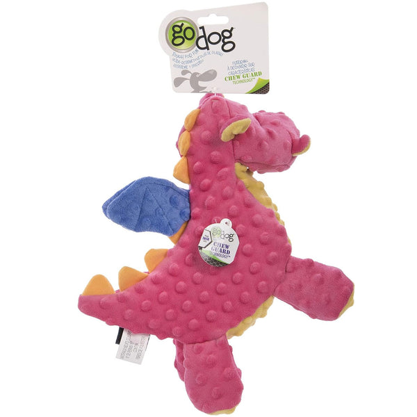 GoDog Coral Dragon Chew Guard Squeaky Plush Dog Toy