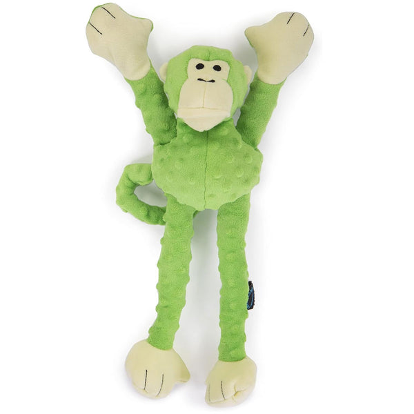 GoDog Green Tugs Monkey Chew Guard Squeaky Plush Dog Toy