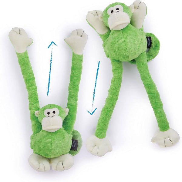 GoDog Green Tugs Monkey Chew Guard Squeaky Plush Dog Toy