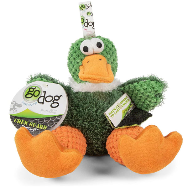 GoDog Checkers Sitting Duck Squeaky Plush Dog Toy