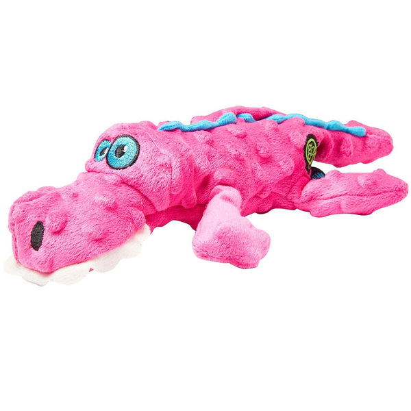 GoDog Pink Gator Chew Guard Squeaky Plush Dog Toy