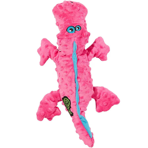 GoDog Pink Gator Chew Guard Squeaky Plush Dog Toy