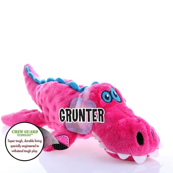 GoDog Pink Gator Chew Guard Squeaky Plush Dog Toy