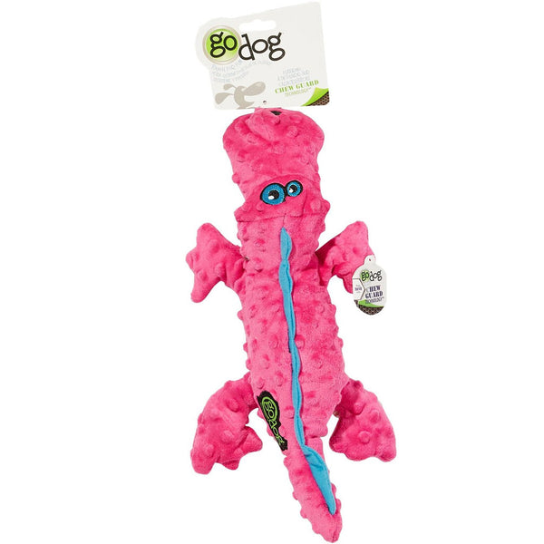 GoDog Pink Gator Chew Guard Squeaky Plush Dog Toy, Large