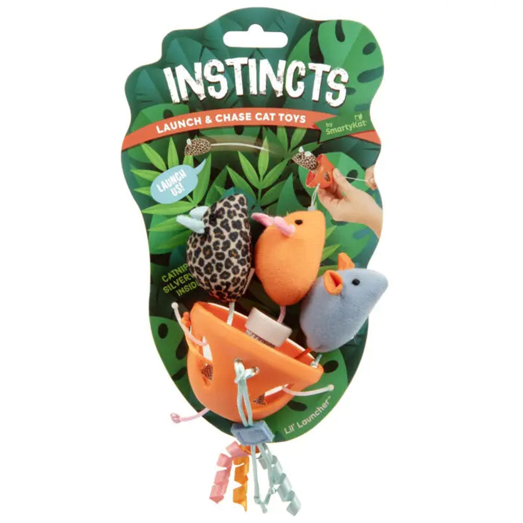 SmartyKat Instincts Lil' Launcher 3 Catnip & Silvervine Plush Mice & 1 Launcher Cat Toys