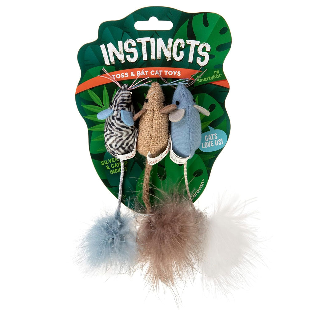 SmartyKat Instincts Catnip Caravan Plush Mice with Feather Tails Cat Toys, 3-count