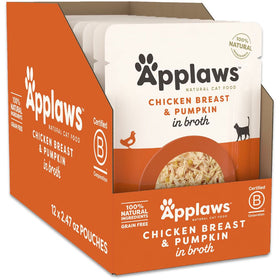 Box of Applaws Chicken Breast & Pumpkin in Broth cat food pouches