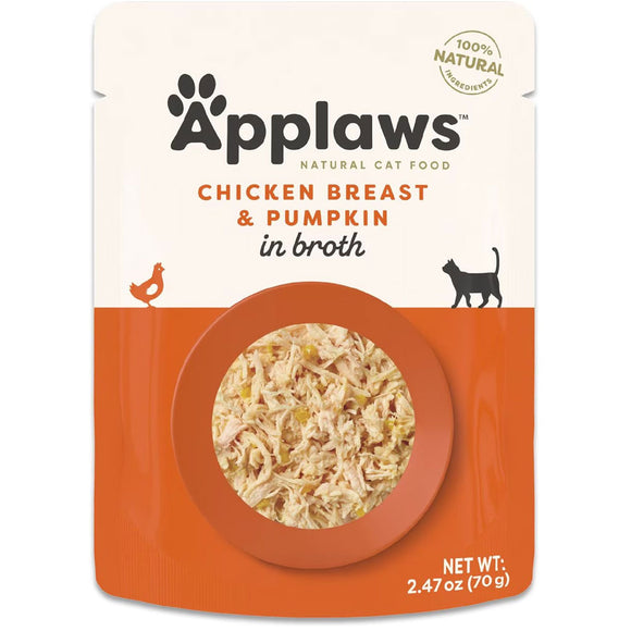Applaws Chicken with Pumpkin Bits in Broth Wet Cat Food, 2.47-oz pouch, case of 12