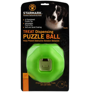 Starmark Treat Dispensing Puzzle Ball Dog Toy, Green/Yellow, 6 in