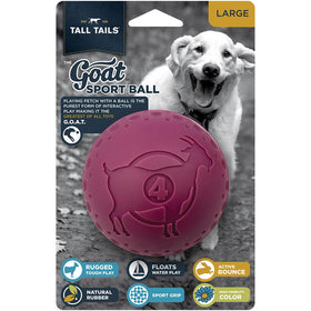 Dog toy packaging with a pink ball and Tall Tails branding