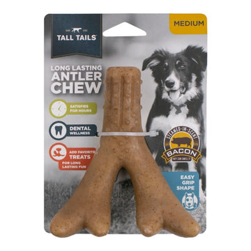 Dog chew toy with packaging featuring Tall Tails branding and a dog image.
