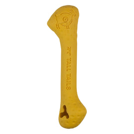 Yellow dog chew toy with 'Tall Tails' branding on a white background