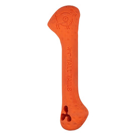 Orange dog chew toy with 'Tall Tails' branding on a white background