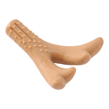 Dog chew toy with textured surface on a white background
