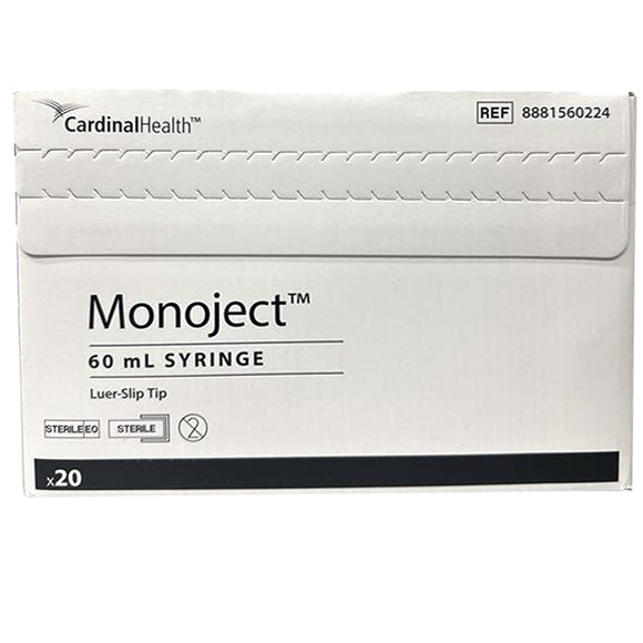 Cardinal Health Monoject 60 mL syringe packaging on a white background