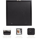 Black picture frame with sawtooth hanger, wide base, and swivel tabs on a white background.