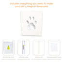 Set of items for making a pet's pawprint keepsake including air-drying clay, plastic ruler, rolling pin, and double-sided tape.