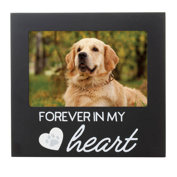 Black photo frame with a dog and 'Forever in my heart' text