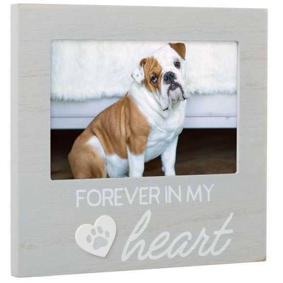 Wooden photo frame with a dog picture and 'Forever in My Heart' text