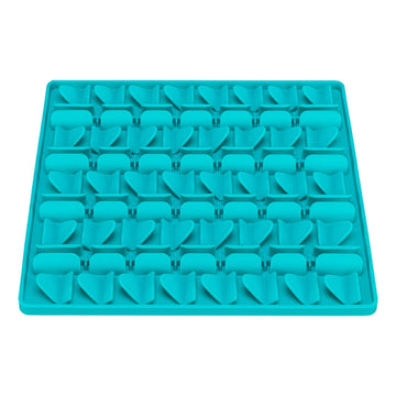 Turquoise silicone mold tray on a white background