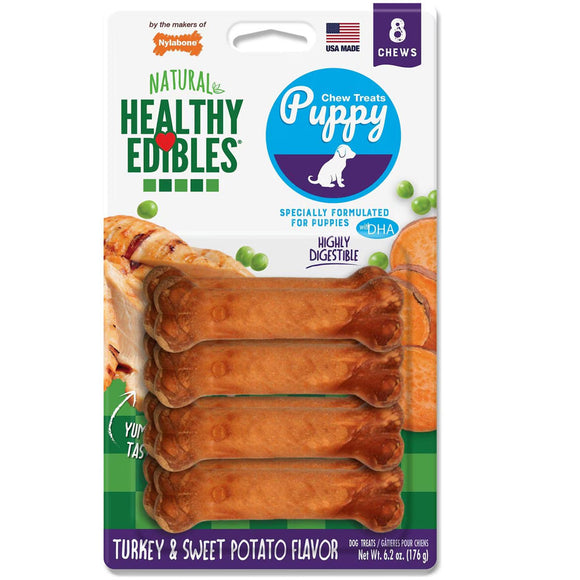 Nylabone Healthy Edibles with DHA Sweet Potato & Turkey Flavor Puppy Chew Treats, Small 8 count
