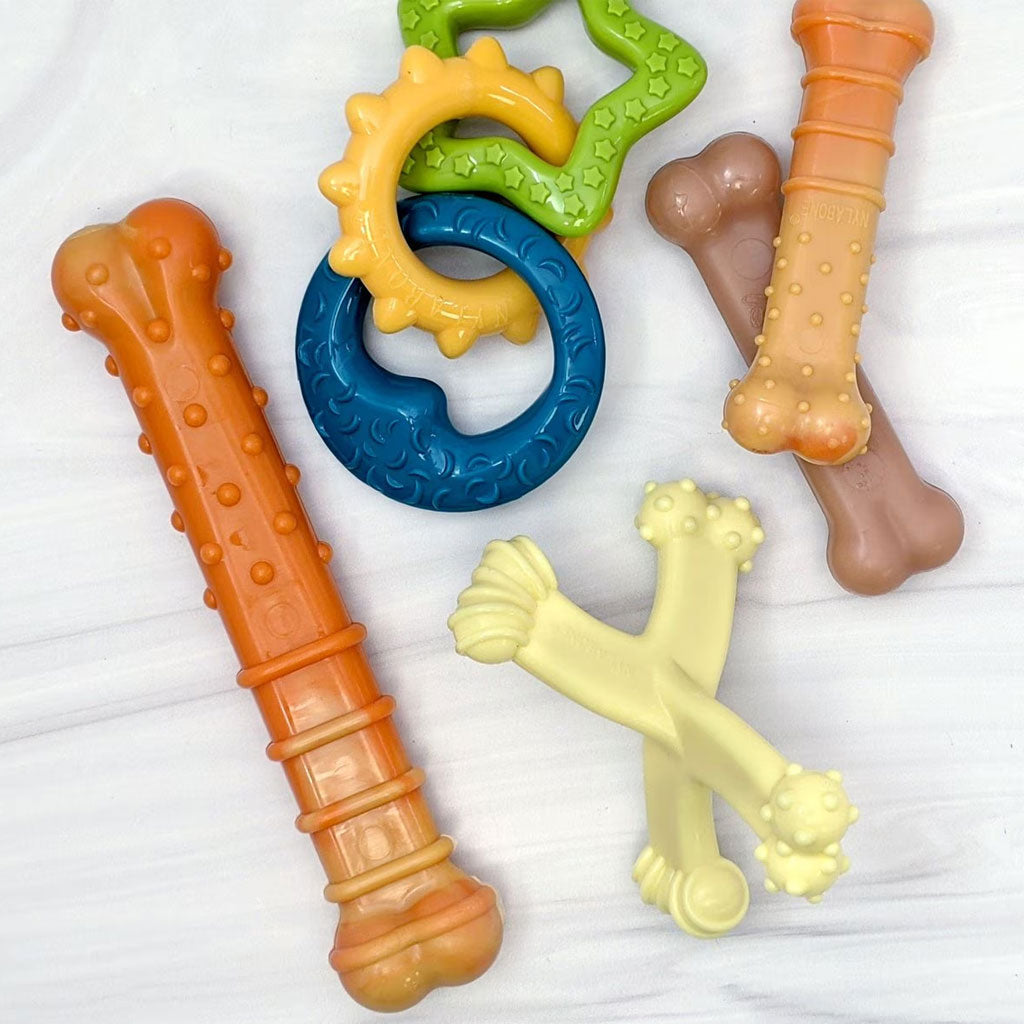 Nylabone Puppy Power Chew Teething Toy Rings Dogs Bacon Flavor