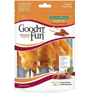 Good 'N' Fun Triple Flavor Wings Dog Treats, Chicken, Pork & Rawhide 4oz