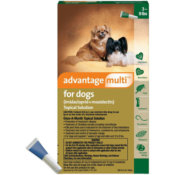 Advantage Multi Topical Solution for Small Dogs 3 to 9 lbs, Green, 1 month
