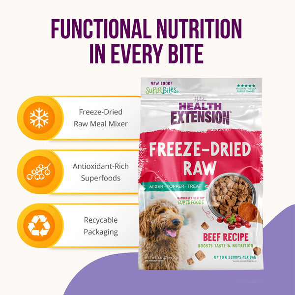 Health Extension Freeze-Dried Raw Mixer-Topper-Treat Beef Recipe for Dogs features