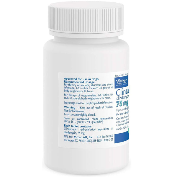 Clintabs (Clindamycin HCl) Tablets for Dogs, 75-mg dosage