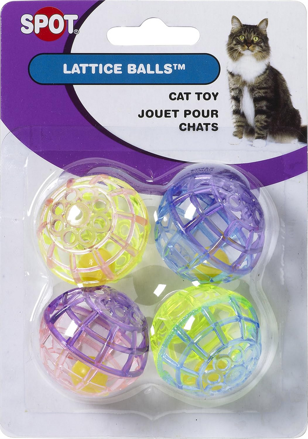 Spot Lattice Ball with Bell Cat Toy Multi-Color, 4-pack