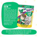 Cat food package with text and ingredients list on a white background