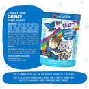 Cat food package with Weruva branding and ingredients list on a blue background