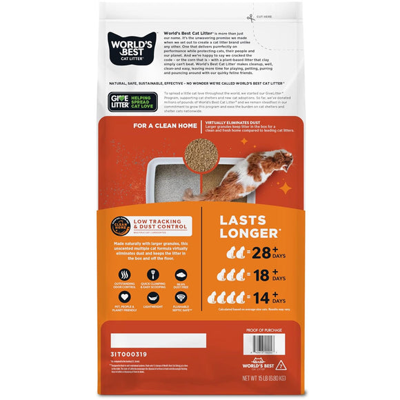 World's Best Cat Litter Low Tracking & Dust Control Multiple Cat Unscented, 28 lbs