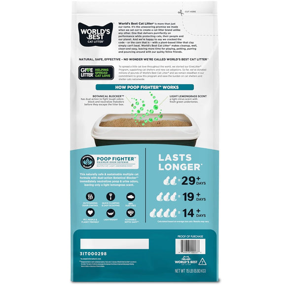 World's Best Cat Litter Poof Fighter Multiple Cat Light Lemongrass Scent, 28 lbs