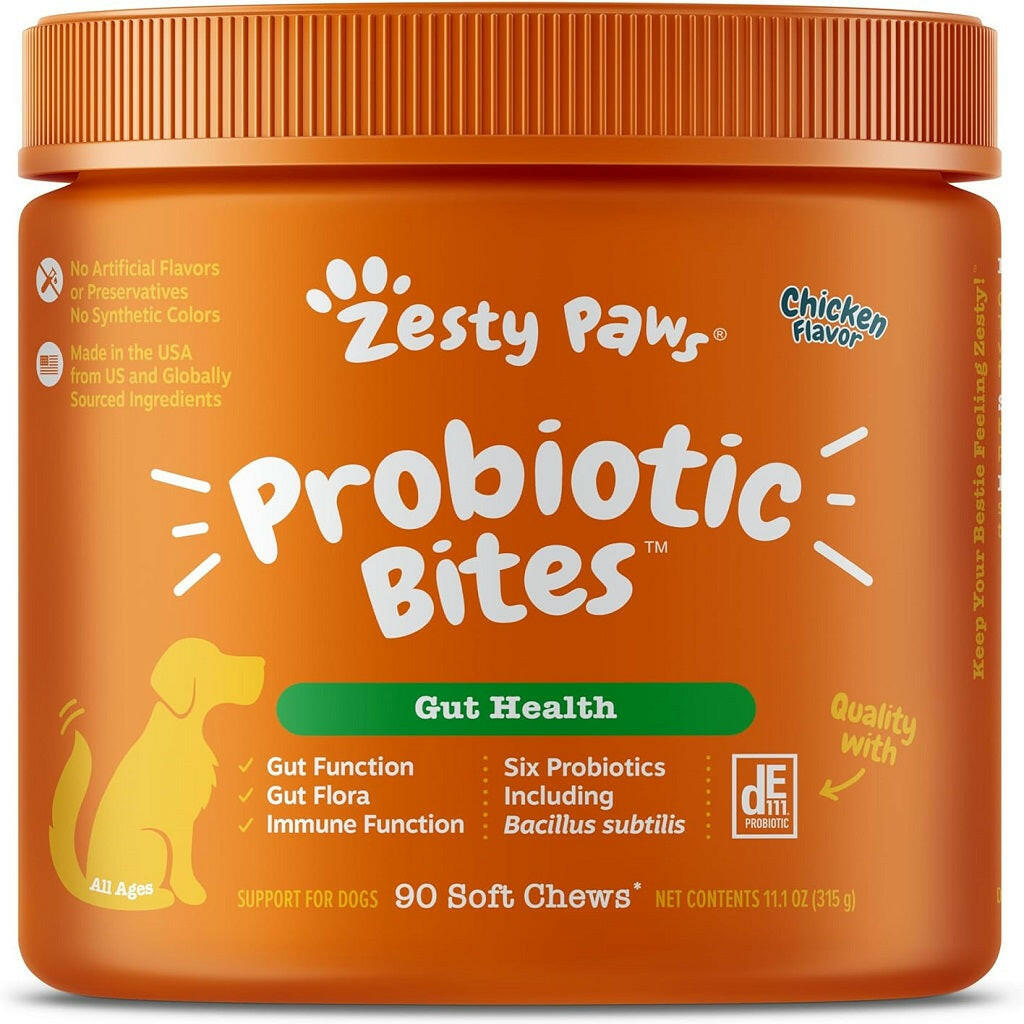 Zesty Paws Probiotic Bites Chicken Flavor Gut & Digestive Supplement for Dogs (90 ct)