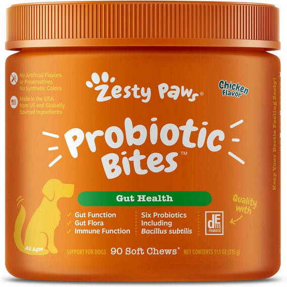 Zesty Paws Probiotic Bites Chicken Flavor Gut & Digestive Supplement for Dogs (90 ct)